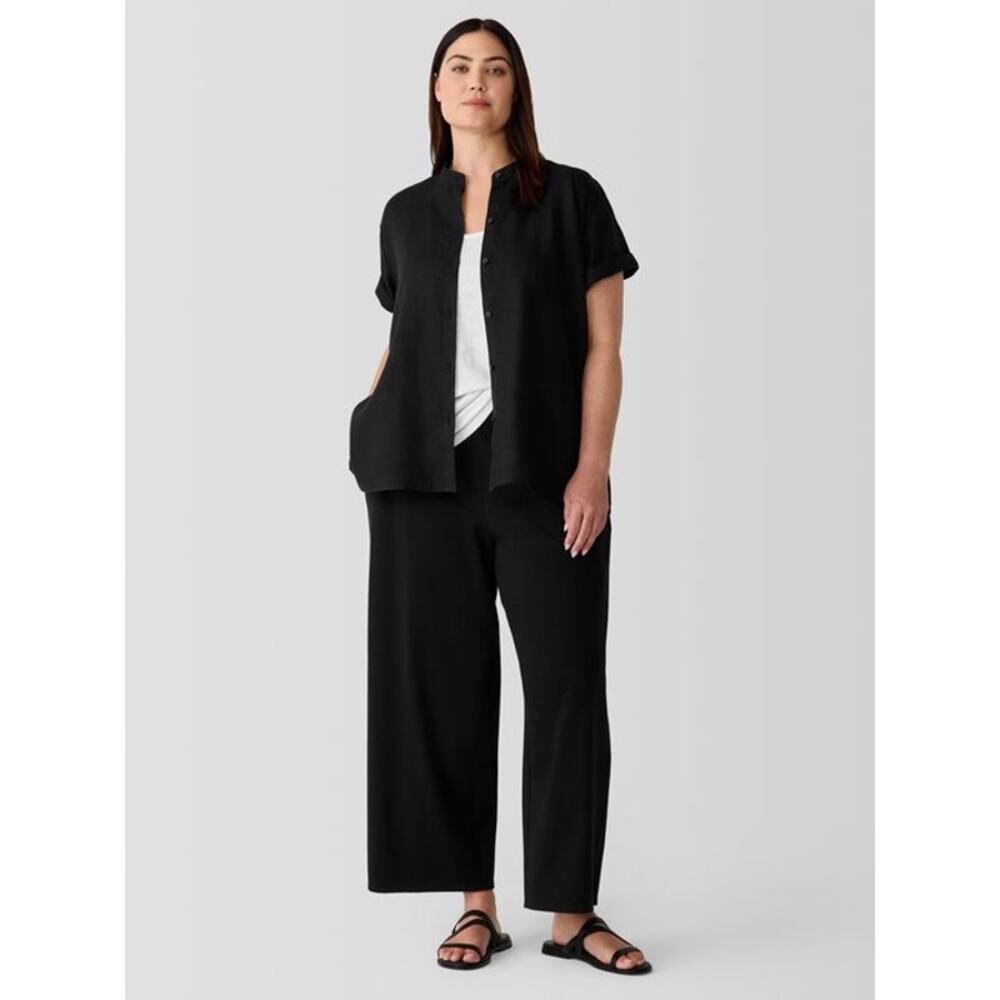 Eileen Fisher Organic Handkerchief Linen Band Collar Short-Sleeve Shirt Petite - Picture 3 of 10